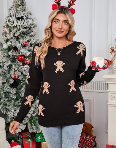 Image of Womens Cute Heart Sweater Crew Neck Long Sleeve Pullover Valentines Sweater