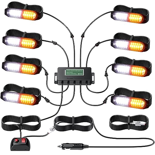 EYPINS 8PC White Amber Strobe Kit
