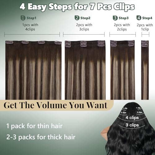 Image of Ugeat Balayage Clip in Hair Extensions 14 Inch 7pcs 105g Reusable