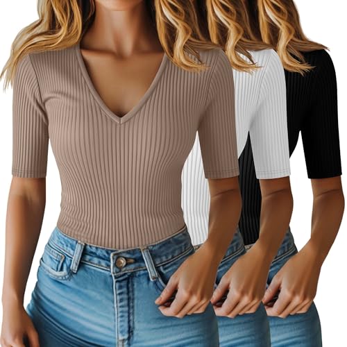 Riyiper 3 Pack Women's Half Sleeve Top Elbow Length...