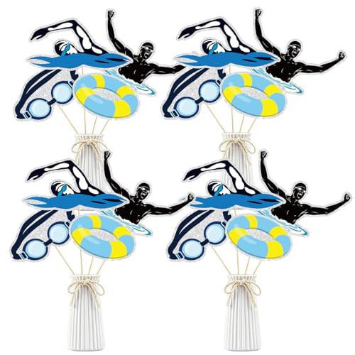 Image of Swimming Party Centerpieces Sticks,Swimming Theme Sports Theme Happy Birthday Table Toppers,Swim Team Party Decorations Supplies Photo Booth Props.Set of 16