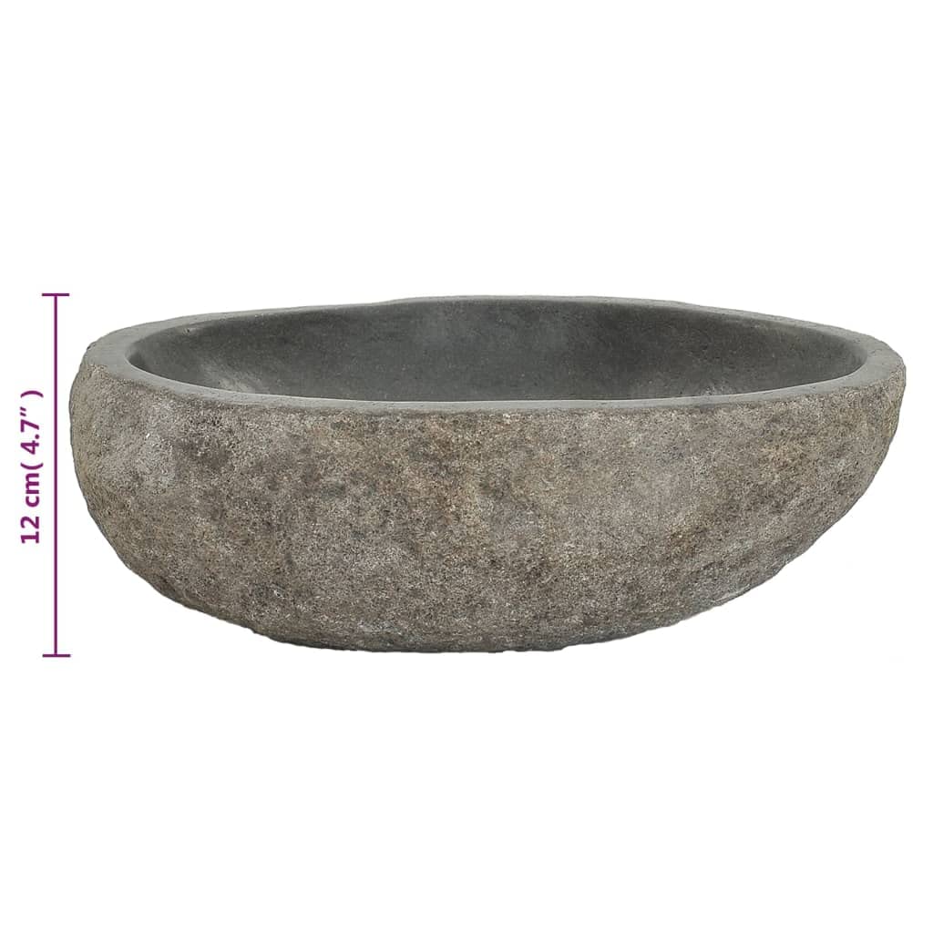 vidaXL Lavabo en Pierre de Rivière Ovale, Lave-Mains, Vasque à Poser de Toilette Salle d'Eau Salle de Bain Maison, (29-38) x(24-31) cm
