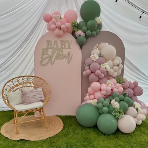 Image of Baby in Bloom Balloon Arch Kit 139Pcs Dusty Pink and Sage Green Balloons White Sand Balloon Garland for Boho Baby Shower Wedding Bride Anniversary Birthday Bridal Bear Theme Decorations