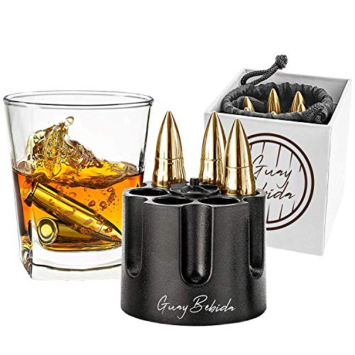 Guay Bebida Stainless Steel Chilling Ice Bullets with Pouch - Reusable Stone Chiller On the Rocks Cold Drinks for Whiskey, Scotch, Bourbon, Soda, Beer - In Gift Box. - Medium Gold Guay Bebida Stainless Steel Chilling Ice Bullets with Pouch - Reusable Stone Chiller On the Rocks Cold Drinks for Whiskey, Scotch, Bourbon, Soda, Beer - In Gift Box. - Medium Gold