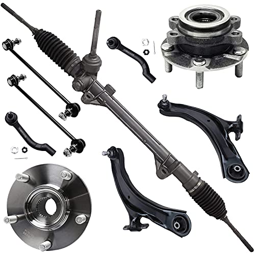 Detroit Axle - Complete Power Steering Rack and Pinion Lower Control Arms Sway Bars Outer Tie Rods and Front Wheel Hubs Bearings Replacement for 2008-2013 Nissan Rogue - 9pc Set