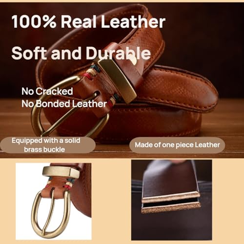 Mens Brown Leather Belt Top-Grain Cowhide Distressed Classic Buckle Leather Belts for Jeans4