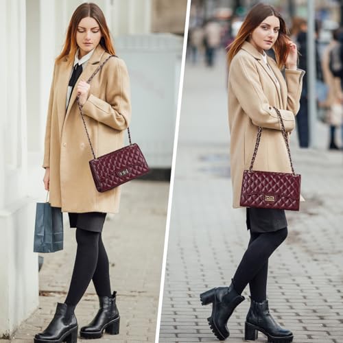 Image of Quilted Leather Crossbody Bags for Women Trendy Ladies Shoulder Purse Satchel HandBag with Chain Strap