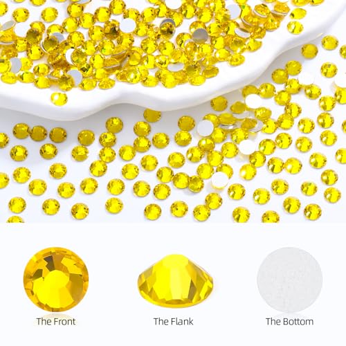 Image of Citrine Flatback Rhinestones SS10 (2.7-2.8mm), 1440pcs Yellow Glass Nail Gems, Non Hotfix Rhinestones for Nails, Crafts, Clothing, DIY Bling Decorations