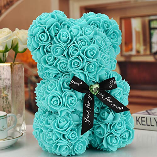 image for ZLJ Rose Bear, Rose Teddy Bear, 10 Inches Tall - Over 250+ Flowers on 