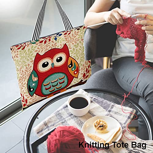 Knitting Tote Bag, Large Knitting Bag Knitting Needle Bag with Zipper Owl Pattern Crochet Bag for Yarn Knitting Needles Crochet Hooks - Image 3