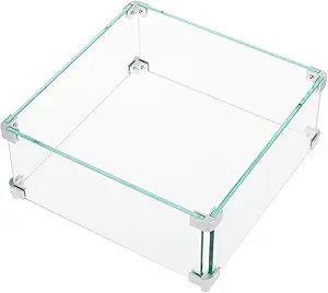 Fire Pit Wind Guard, 15x 15x 6Inch Glass Wind Guard, Squarer Glass Shield, 0.3" Thick Fire Table, Clear Tempered Glass Flame Guard, Fire Pit Glass Wind Guard