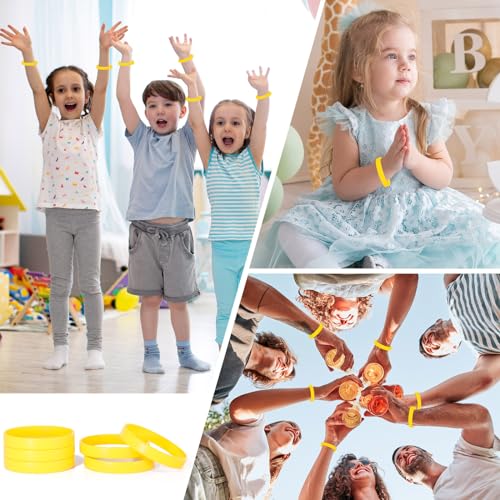 Image of Morcheiong 12 Pieces Silicone Bracelets- Yellow Color Blank Rubber Wristbands for Adults Teen Party Favors