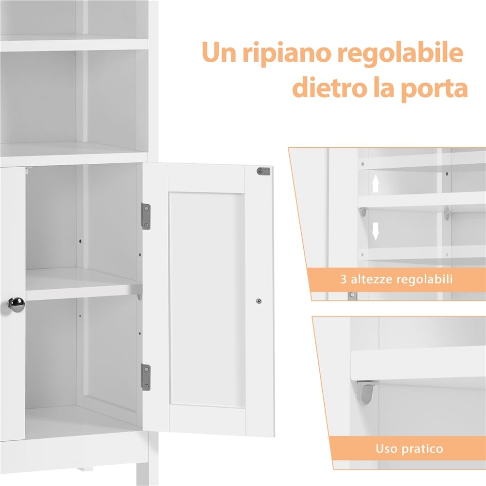 Yaheetech Mobile da Bagno Armadietto da Terra Autoportante Bianco Mobiletto da Pavimento con 2 Ante Ripiano Regolabile Armadio D'archivio Multiuso da Soggiorno Cucina 92,5 x 50 x 30 cm