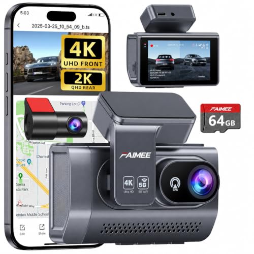 FAIMEE 4K Dash Cam Front and Rear, Night Vision, WDR, Free Card...