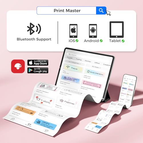 Image of Label Maker Machine with Tape, Label Makers with Multiple Templates, Mini Label Maker Widely Used in Home Office School Organization, Bluetooth Label Printer Easy to Use for Small Labels, Pink