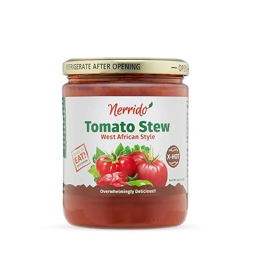 NERRIDO Tomates enlatados africanos y salsa Jollof, salsa picante de tomate orgánico 16oz (454g) (extra caliente, 1 paquete)