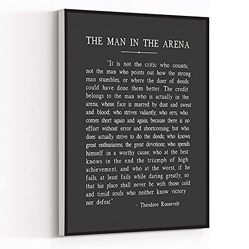 KEJPU Canvas Wall Art The Man In The Arena Metal Print Theodore Roosevelt Quote Artwork Painting for Modern Living Room Office Decor Framed Ready to Hang 8x12