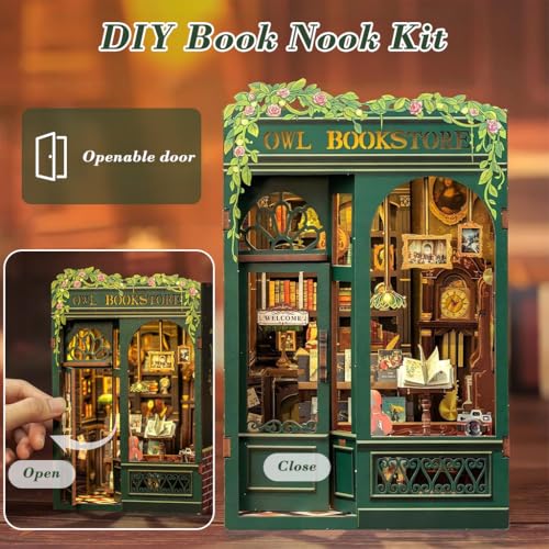 Image of PATPAT Owl Bookstore DIY Miniature House Kit Book Nook Kit, Wooden Doll House for Adults, 3D Wooden Puzzle Bookshelf Decor, for Christmas, Birthday, Anniversary