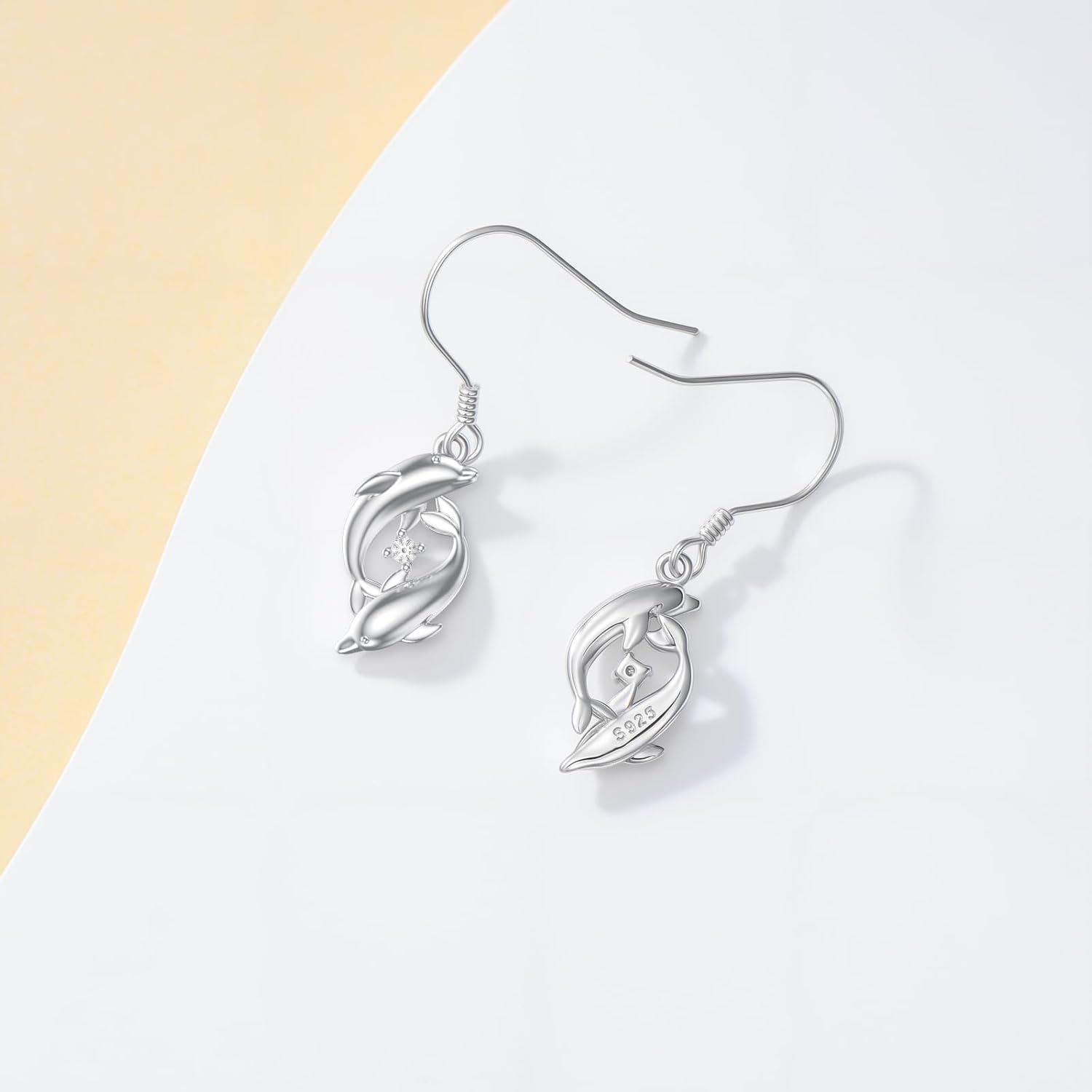 Diamond Dolphin Drop Dangle Earrings for Women 925 Sterling Silver Lab Grown Diamond Jewelry Gifts - Image 3