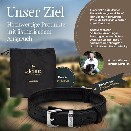 Michur Minimo Schwarz Hundehalsband Leder, Lederhalsband Hund, Halsband, Leder, in verschiedenen Größen erhältlich