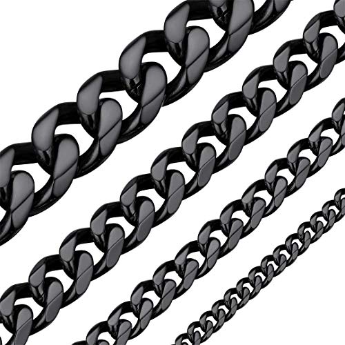ChainsHouse Fashion Jewelry - Negro Cubano Curb Collar 3mm 24 Pulgadas - Acero Inoxidable Chapado en Negro - Estilo Hip Hop Rap Rock - Gratis Caja de Regalo