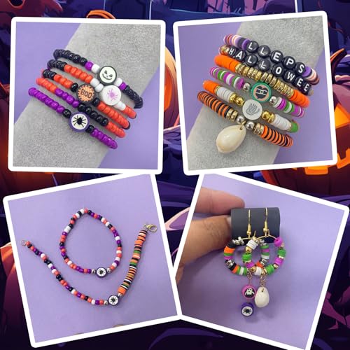 YMSDZHL 3300PCS Halloween Polymer Clay Bead Friendship Bracelet Making Kit | DIY Flat Preppy Beads for Jewelry Making,Heishi Beads with Charms Gifts for Teen Girls Crafts for Ages 4-12 - image 6