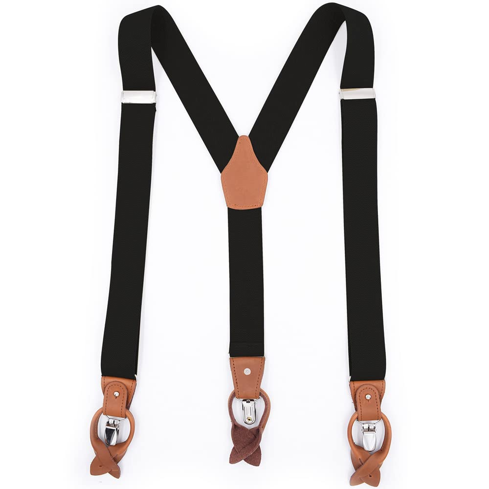 YYKSYDPT Braces for Men Trousers with Very Strong Clips and Buttons 35 MM Wide Duty Y Style Adjustable Brace Suspenders Convertible Leather Ends (Black)