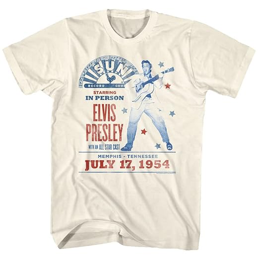 Elvis Presley King of Rock n Roll Sun Records Presents 1954 Adult Short Sleeve T-Shirts Concert Tshirts Graphic Tees Beige