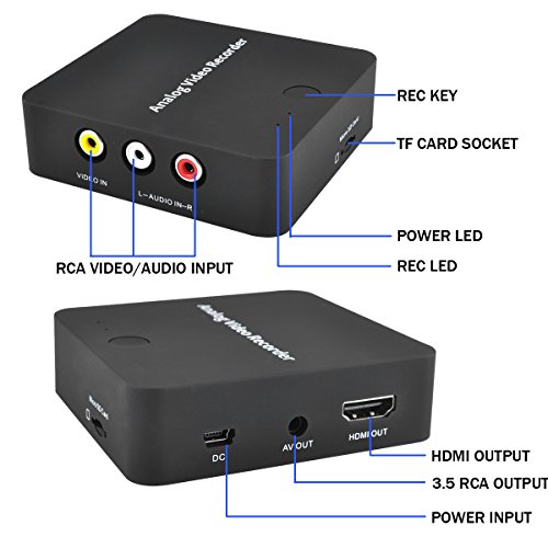 VHS Video To Digital Converter for Camcorder Tape Hi8 VCRs DVR CD DVD Cassette Games Analog File Digitizer - AV Live Streaming Recorder RCA Recording Capture Card Device Audio Record Adapter Equipment
