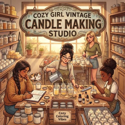 Cozy Girl Vintage Candle Making Studio: Cute Fun Bold Line Craft Adult Coloring Book | Aesthetic Hobby Scenes, Relaxing Daily Moments, Peaceful Hygge ... Gift for Women & Teens (Cozy Girl Collection) image 2