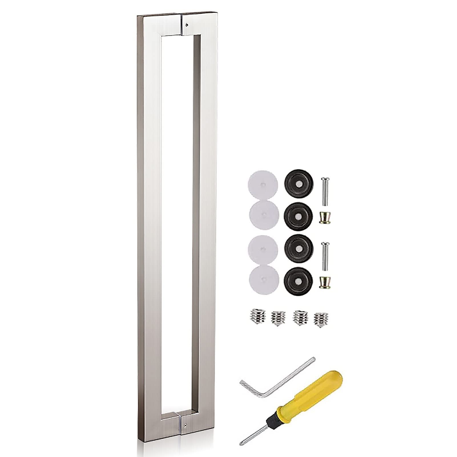 CWCQGH Home/Front Door/Hotel/Restaurant Pull Push Bar,Modern Entry Glass Door Handle, 16/24/32/40/48inch Long, Brushed Stainless Steel, Back to Back,Silver-80cm/31.5in