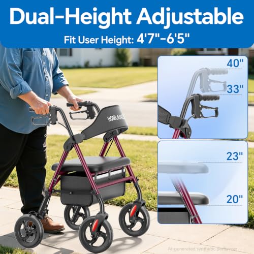 Image of HOMLAND Bariatric Walkers for Seniors with Seat, 500lb Heavy-Duty Rollator