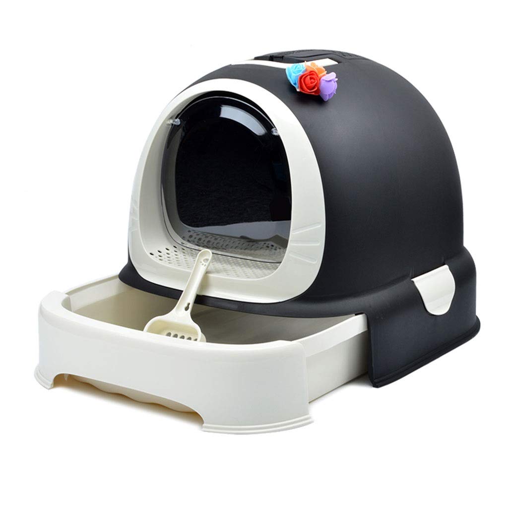 Amazon Co Jp Lsrryd 猫トイレ 本体 フルカバー ドームタイプ 消臭 抗菌 飛び散り防止 ネコのトイレ Color Black Size L 52 W 42 H40cm ホーム キッチン