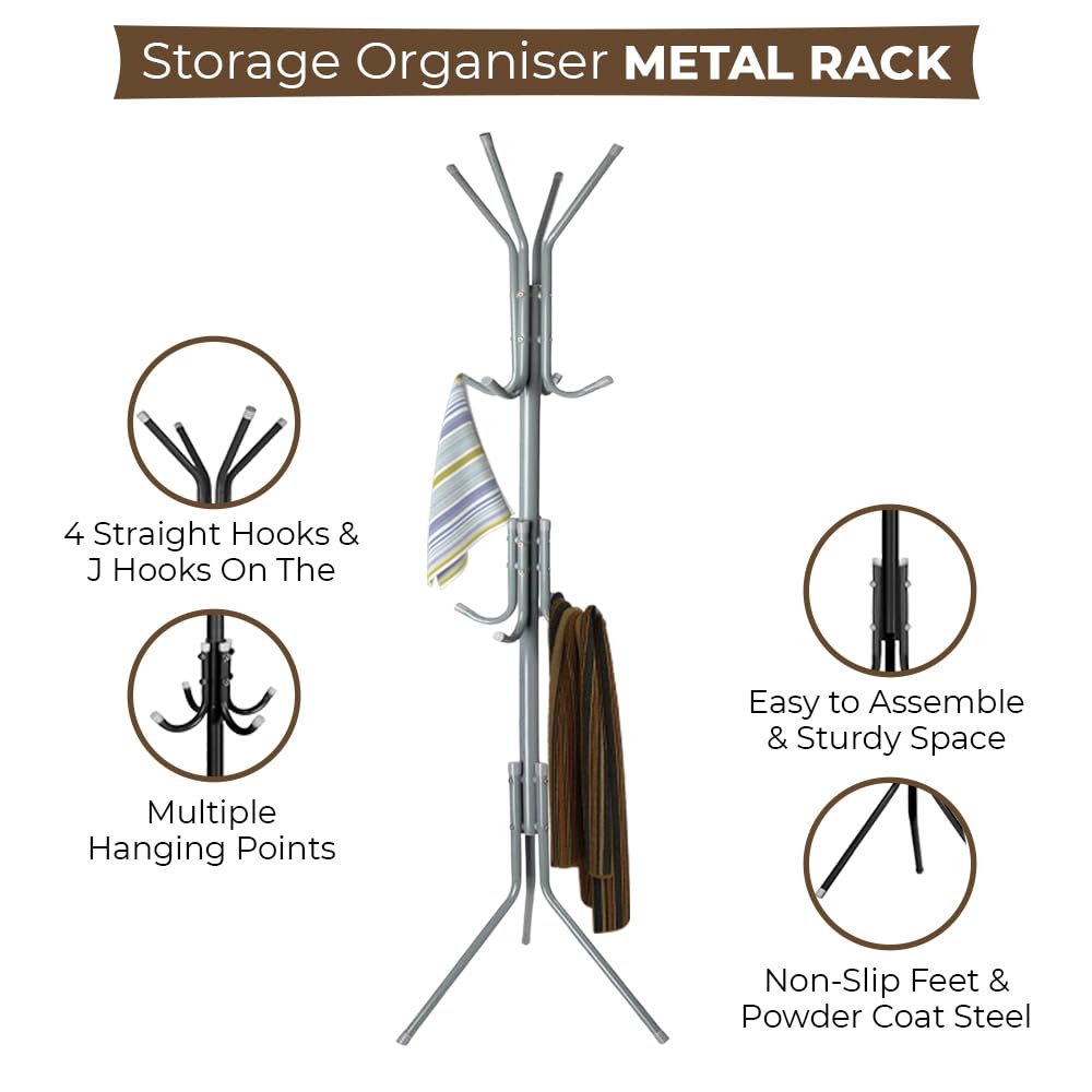 1ABOVE Metal Coat Rack, 12 Hooks Freestanding Clothes Tree, Home Office Bedroom Entryway Display Hall, Ideal for Hats, Scarves, Coat, Jackets, Umbrellas and Bags, H-170cm (GREY) - Image 4