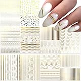10 Sheets Gold Lines Nail Art Stickers Decal 3D Self Adhesive Metal Curve Stripe Line Nail Decals Na