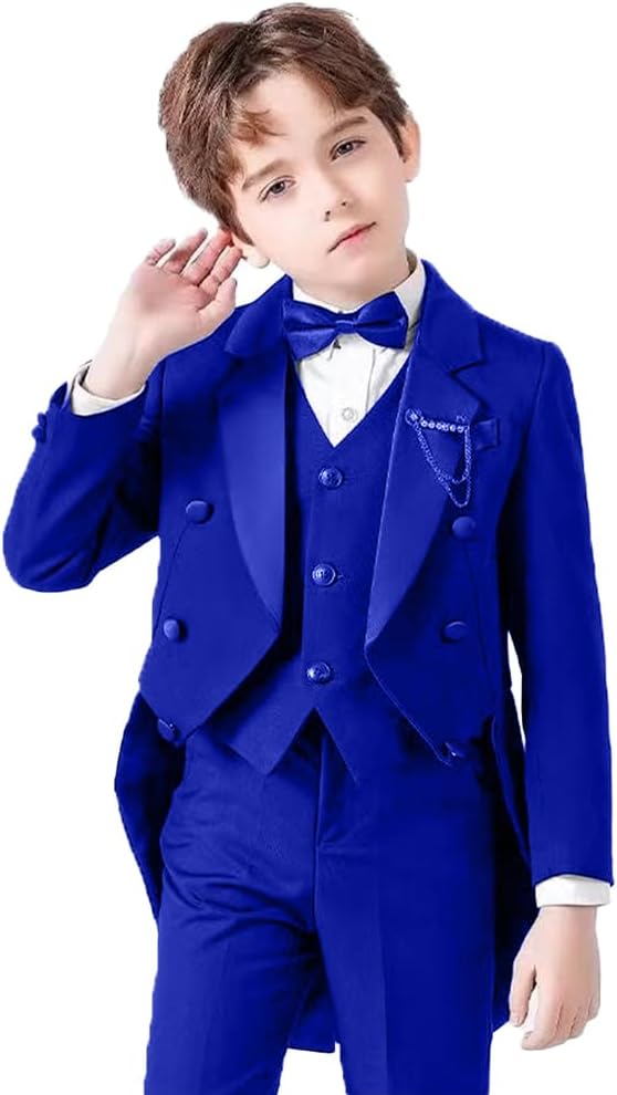 Boys 3 Piece Tuxedo Suit Notch Lapel Slim Fit Boy Tuxedo Jacket Vest Pants Set for Kids Wedding Ring Bearer Outfit