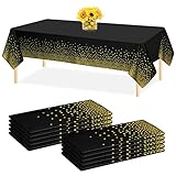 10 Paquets Nappes à Pois Nappes de Table 54 'x 108' Nappes à Pois en Or Noir Nappes rectangulaires de fête Nappes imperméables jetables Nappes de confettis pour Anniversaire de Pique-Nique