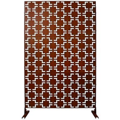 Metal Privacy Screen 76" H×48" W Decorative Outdoor Divider with Stand Panels Outdoor Privacy Screens Freestanding for Outside Patio Garden Backyard(Rust Red)