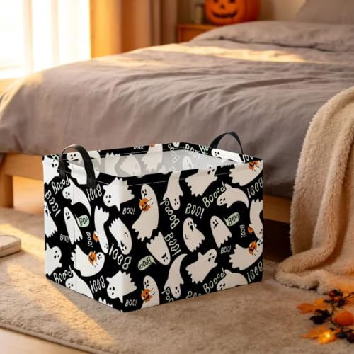 Image of NTAO Gift Storage Basket Empty for Halloween, Storage Bin with Handles, Room Decor, Book Box(Black Ghost Boo)