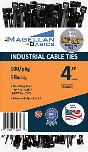 100 Pack Cable Zip Ties Heavy DutyMade in the USA 4 inch, Black (Made in the USA will not Break or Snap)