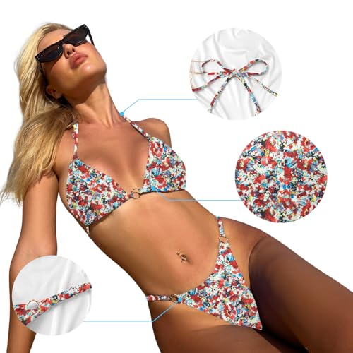 Image of MIKETAI Sexy Bikinis for Women 2 Piece Bikini Spaghetti Strap Swimsuits Solid Color Bathing Swimwear Triangle Bathing Suit