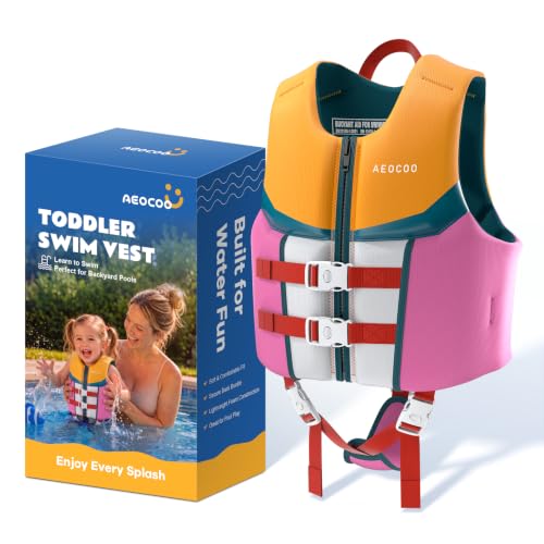AEOCOO Toddler Swim Vest for 70-90 Pounds, Kids Pool Floaties Vest 7-9 Year Old, Puddle Swim Jumper Buoyancy Jacket, Boys, Girls, Niños, Colorful Summer - image 1