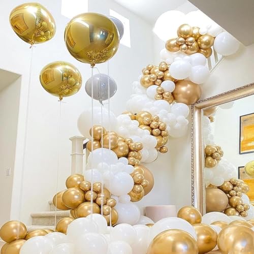 Image of 412Pcs White and Gold Balloon Arch Kit,18 12 10 5 Inch Gold balloons White Metallic Gold Latex Different Sizes Balloon Garland kit for Birthday Anniversary Wedding Baby Shower Party Decorations