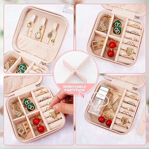 Image of Small Travel Jewelry Boxes, Portable Jewelry Organizer Display Storage boxes for earrings, rings, necklaces, jewelry boxes for women. (Pink).