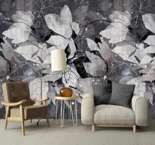 Papier peint noir fleurs rétro 3D XLMING pour masquer les défauts d'un mur salon