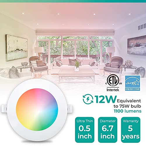 Infibrite 6 Inch Wifi Smart Ultra-Thin Led Recessed Ceiling Light 12W 1100Lm Dimmable With Junction Box, Easy Install, App & Voice Control, Alexa/Google Compatible, Etl & Energy Star, Wet Rated #TOP3