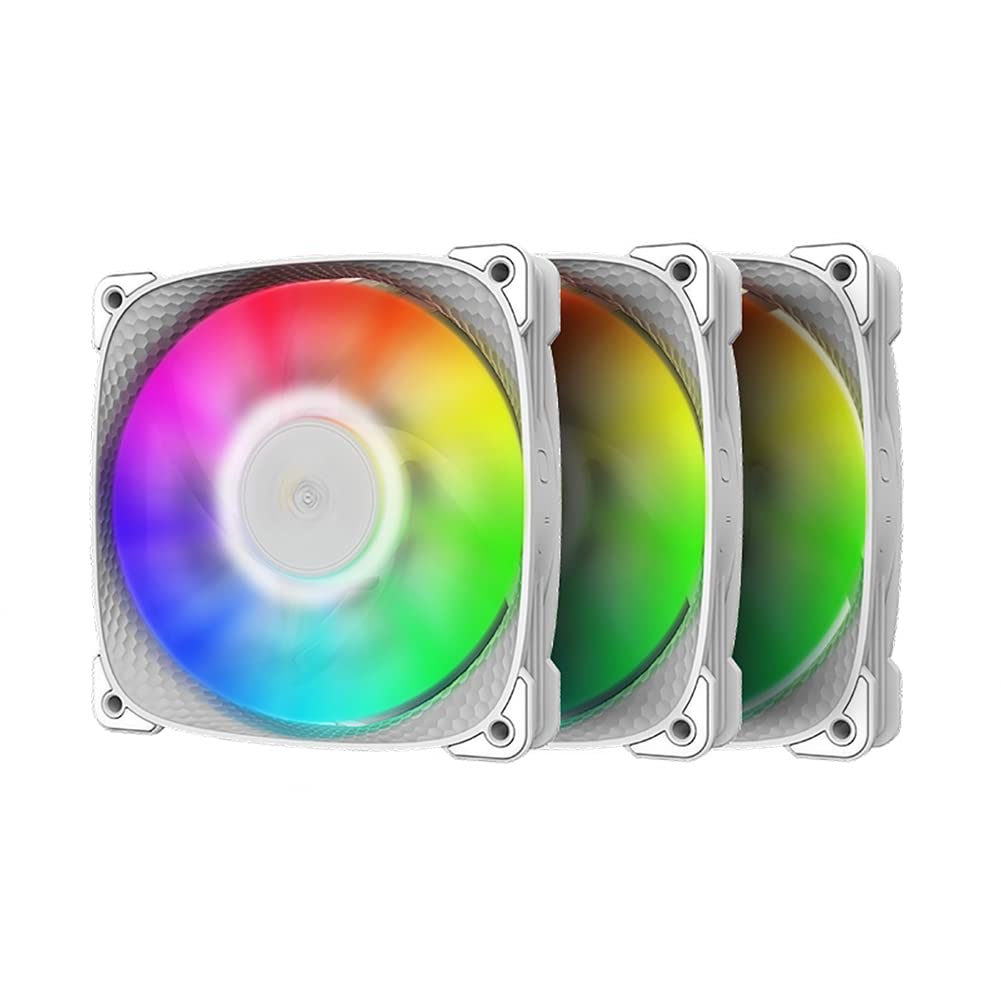 Geometric Future Squama 2505 RGB PWM Fan - White - 120mm - 3 Pack - High Performance - 5V 3pin Addressable RGB - 4pin PWM - with Controller - (GEO-S2505W-3)