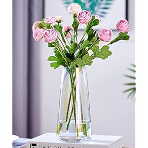 Aoderun Flower Glass Vase for Decor Home Handmade Modern Large Flower Vases for Centerpieces Living Room Kitchen Office Wedding 8.7 Inch (Iridescent Clear)