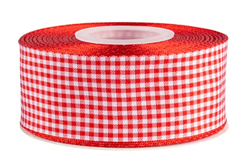 AVANAVA Gingham Ribbon 40mm Plaid Polyester Check Woven Ribbon for Crafts Gifting and Wedding (22 Meters-Roll, Red) - Image 3