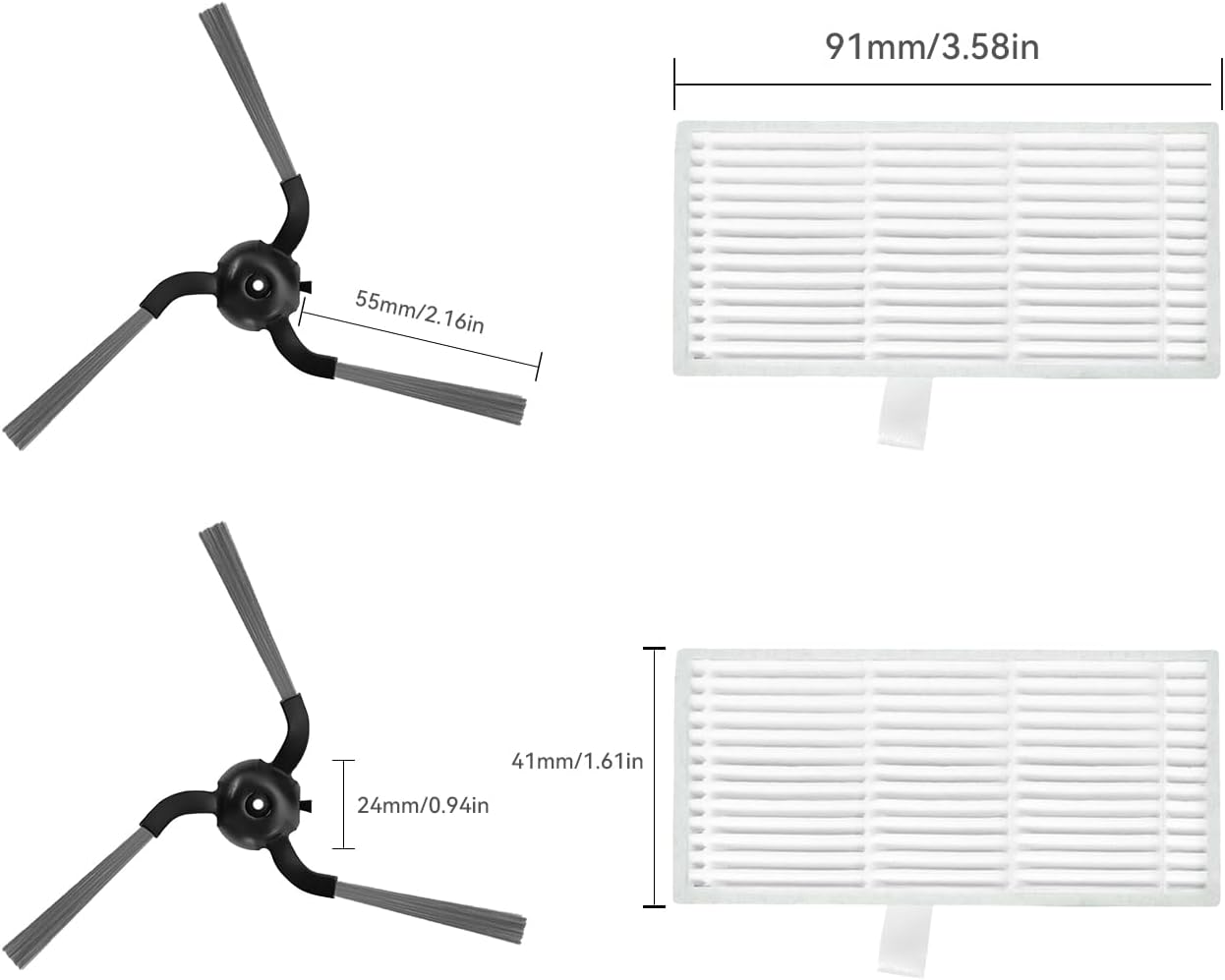 10 Pcs Replacement Parts For Eufy C10 Robot Vacuum Cleaner - C10 Accessories Kit Include 4 Washable Filters, 6 Side Brushes